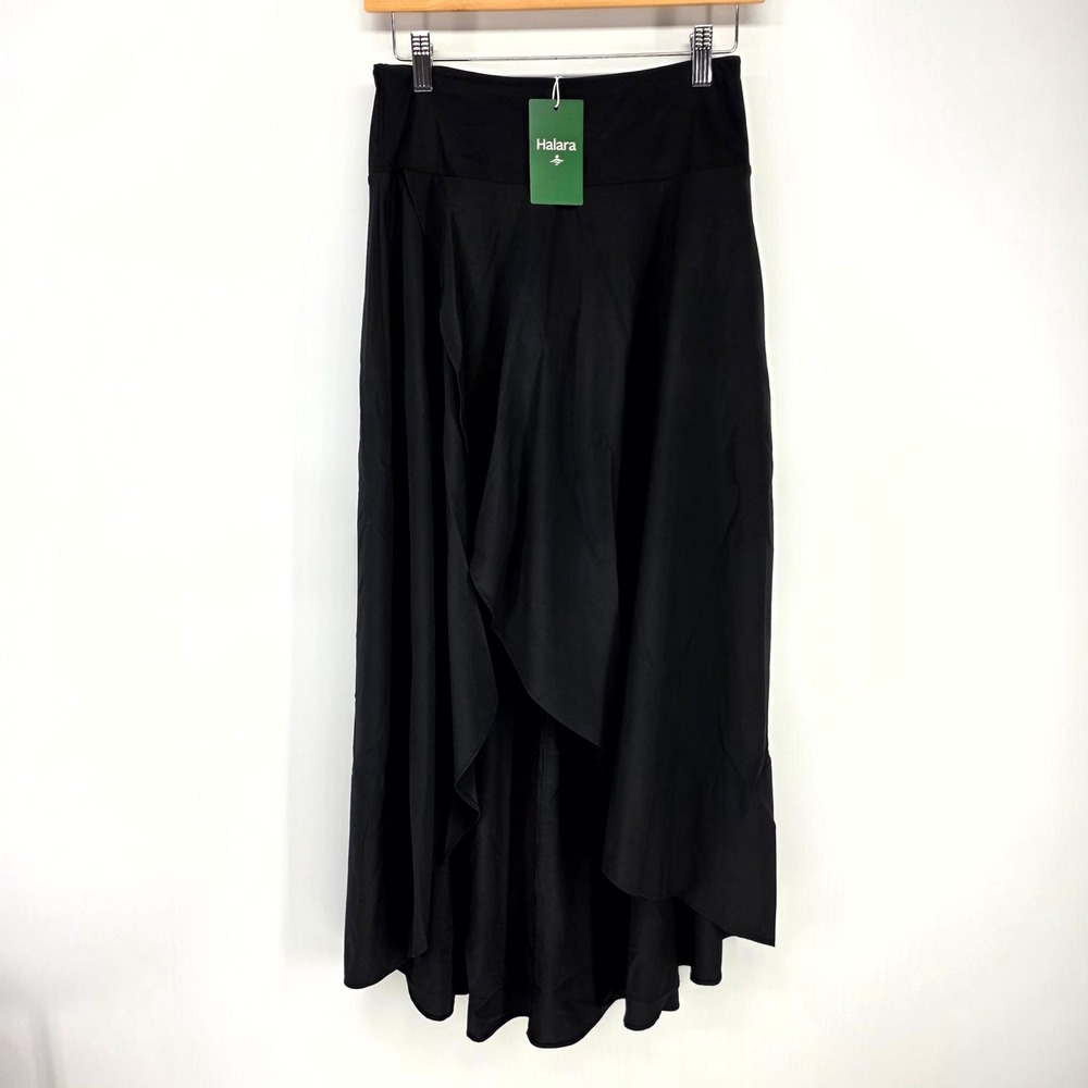 Halara High Low Maxi Skirt Womens S Black Ruffle Tulip Hem Athleisure Flowy
